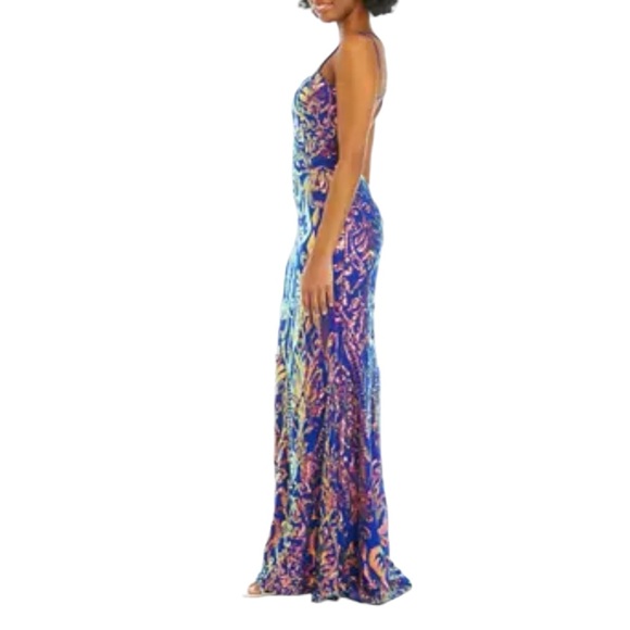 B. Darlin Square Neck Strappy Back Long Gown Iridescent Sequins NWT - Picture 5 of 17